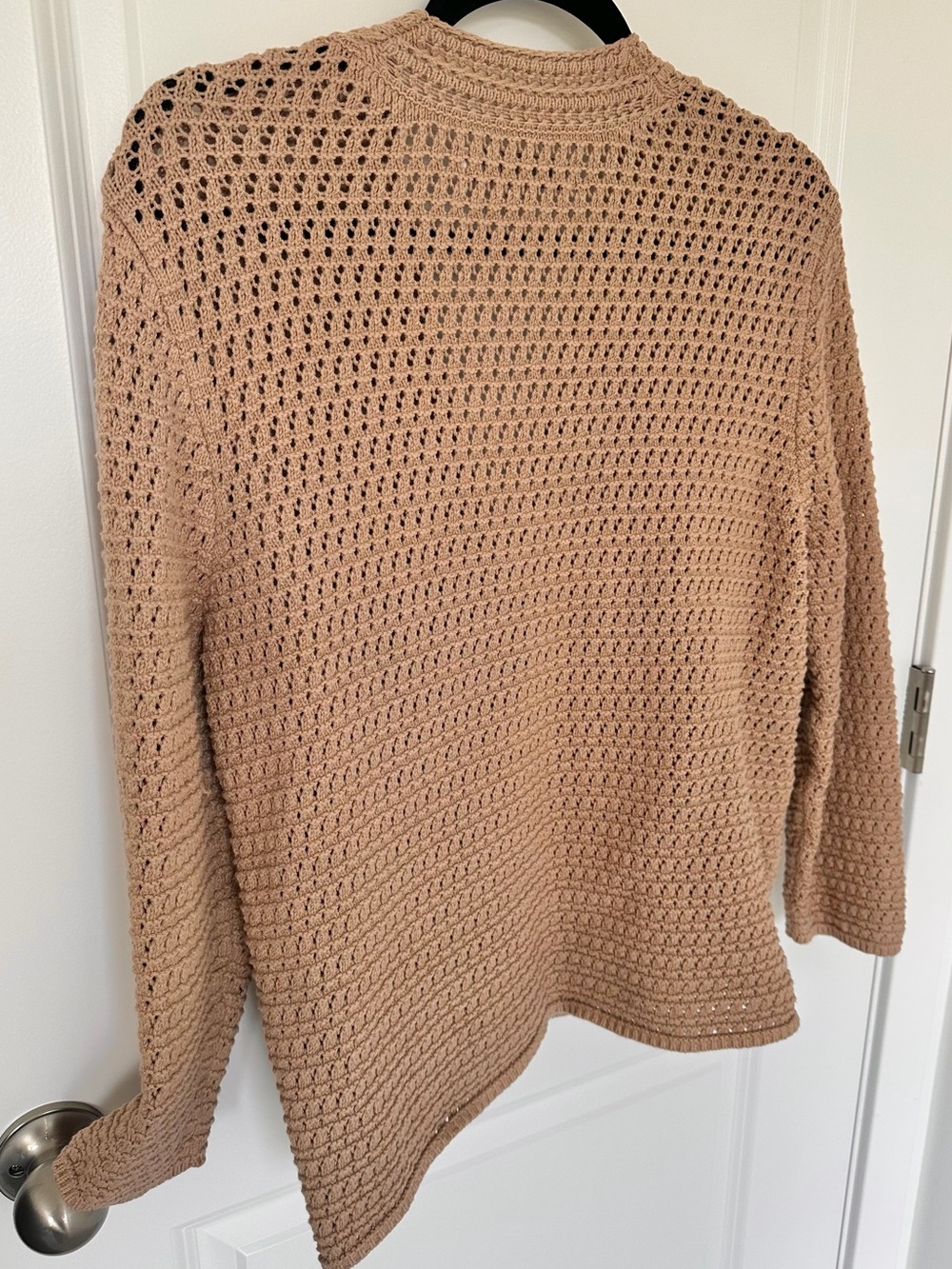LOFT Women's Tan V-Neck Crochet Button-Front Cardigan - Picture 5 of 8